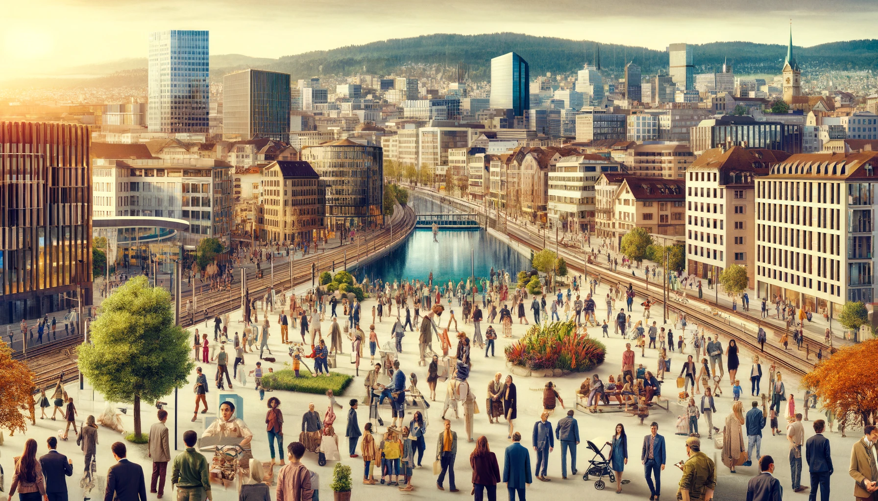 Here's the wide frame image depicting the demographics and society of Zurich, showcasing its diverse and vibrant community.